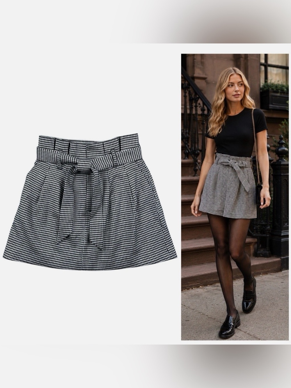 Alice + Olivia Zoya Houndstooth Self-Tie Mini Skirt Size 8